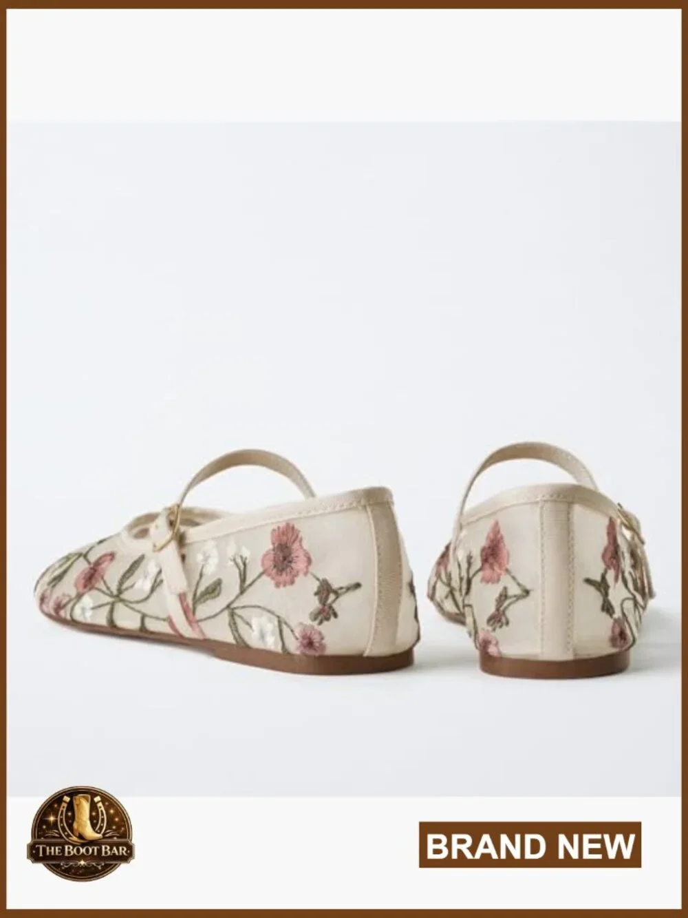 Floral Embroidered Ballet Flats for Women - Round Toe Mary Jane Style with